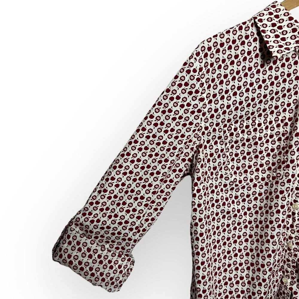 Talbots Red & White Apple Pattern Button Up Shirt with Convertible Sleeves Sz 12 - Picture 8 of 15